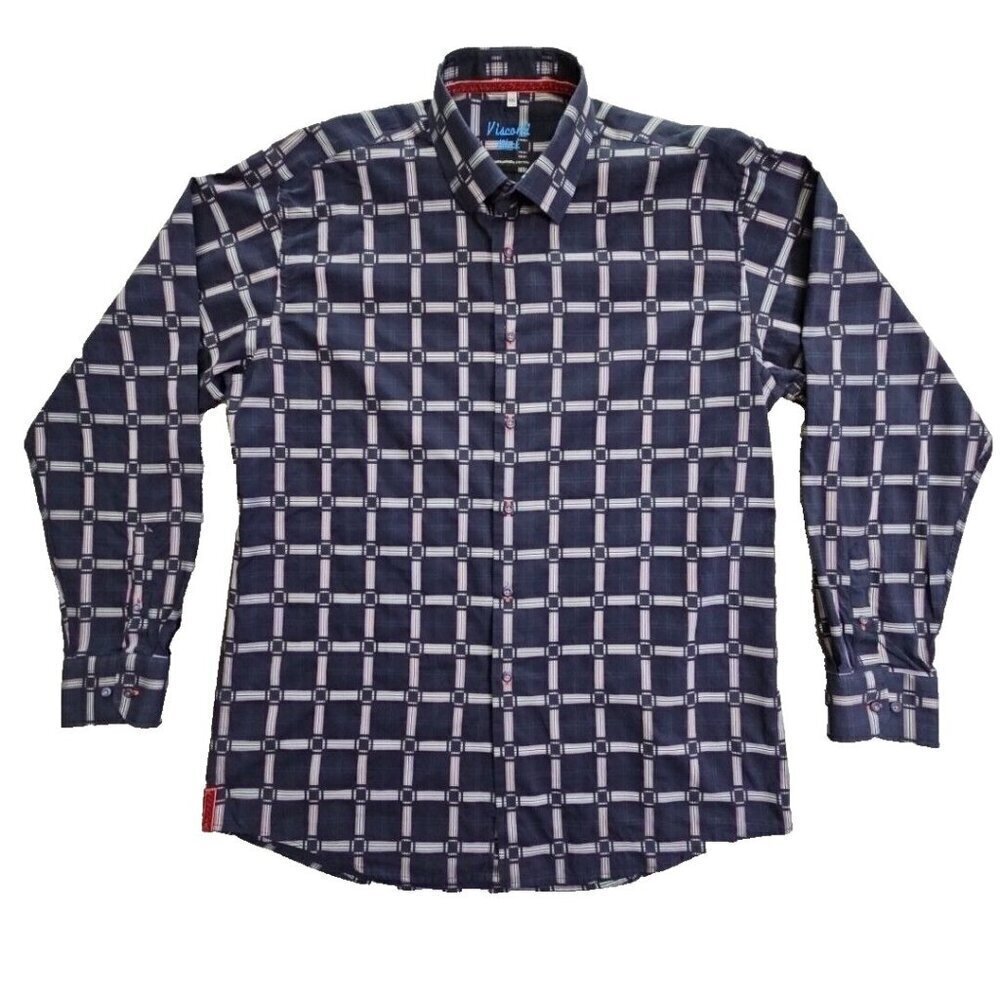 Visconti Black Shirt Men's XXL 2 Ply Mercerized Cotton Long Sleeve‎ Clubcore Y2K